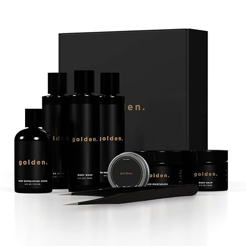 Golden Grooming Co. Kit de cuidado de la piel corporal y de baño  Regalo de Navidad para hombres  con exfoliante profundo, lavado facial,