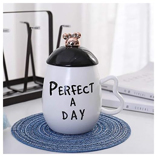 H/A Svart och vit mage engelsk förgylld kopp med lock sked kreativ keramisk kopp kaffemugg kopp affärskontor AZHAA (färg: Perfekt, storlek: 450 ml)