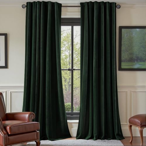 Nemia Dark Green Velvet Curtains Thermal Insulated Blackout Curtain for