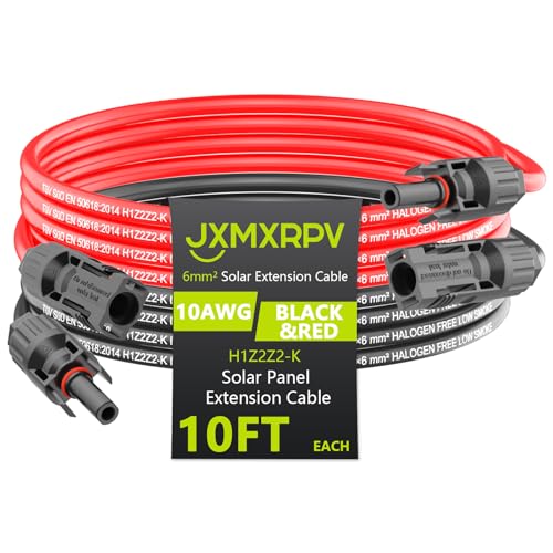 JXMXRPV Solar Extension Cable 10Ft 10AWG, Solar Wire with Tool-Free Solar Connectors, Waterproof Solar Panel Extension Cable 6mm², PV Cable 10Gauge for Home Boat RV Solar Panels(10ft)