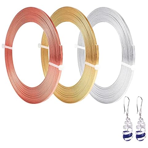 Cinvo 3 Rolls Flat Craft Wire Jewelry Wire Flexible Aluminum Wire Tarnish Resistant for Bezel Sculpting DIY Jewelry Craft Making (1mm thickness, 3mm Width, Silver, Gold and Rose Gold) Cover