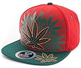 Marijuana Cannabis Weed Hat Kush Leaf Embroidered Snapback Flat Bill Baseball Cap (Red/Green)