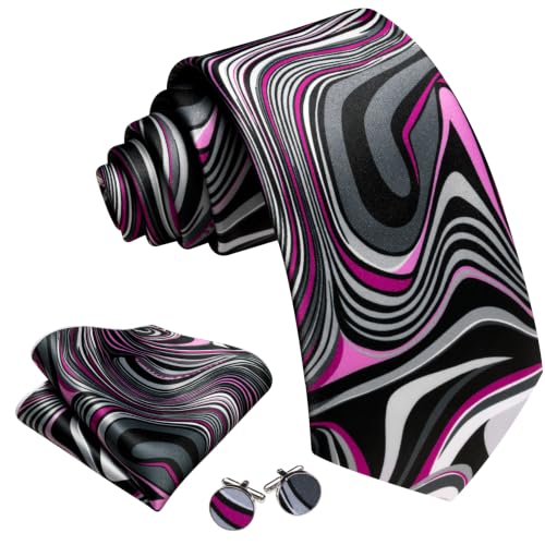 Image of Barry.Wang Designer Mens Tie Sets Silk Necktie Pocket Square Cufflinks | Necktie Sets for Men,Silk Ties Handkerchief Cuff Links,Jacquard Woven,Fashion Wedding Business Party