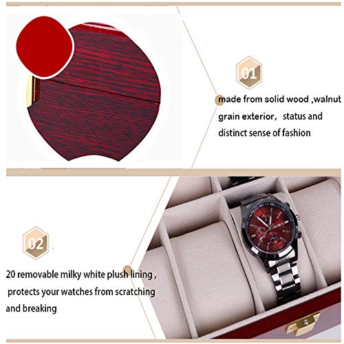 20 Slots Wood Watch Case Display Storage Watch Box Glass Top Jewelry Watch Collection Storage Box Organizer With 20 Removable Soft Cushions For Men Women (Cherry Wood) … #TOP3