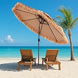 COSIEST 9FT Tiki Umbrella Outdoor Patio Hawaiian Thatched Shade With 8 Ribs Tilt Adjustment for Garden Pool Backyard Beach