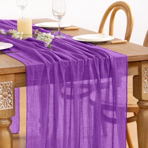 DeZerlor Purple Cheesecloth Table Runner 4 Pack Spring Easter Table Runners 120 inches Boho Gauze Purple Cheese Cloths for Rustic Wedding Bridal Baby Shower Decor Party by DeZerlor - Image 4