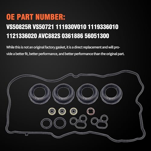 Image of HiSport VS50825R Valve Cover Gasket | Compatible with Lexus NX300h ES300h Scion tC Toyota Avalon RAV4 Camry Highlander Venza Sienna 2.5L 2.7L 2009-2020