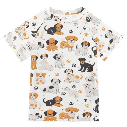 ALAZA Boys Swim Shirts Toddler Rash Guard Short Sleeve Rashguard Dogs Paws UPF 50+ 11-12T