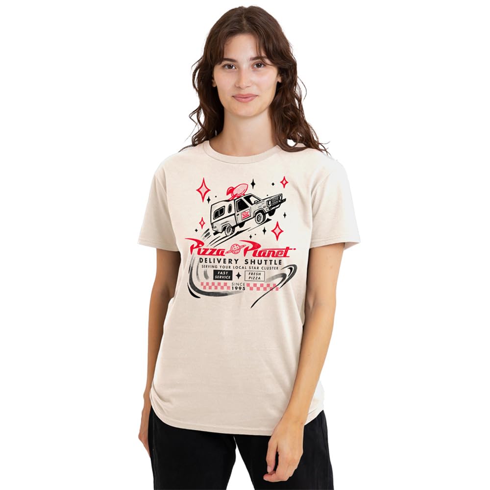 Disney Women's Beige Toy Story Pizza Planet Delivery T-Shirt, Natural In | Size: 2XL