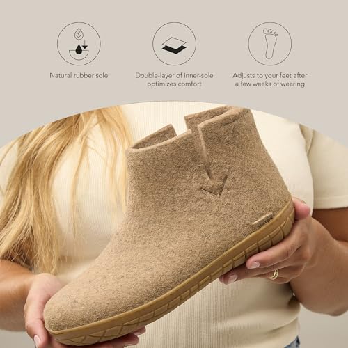 Image of Glerups 100% quality wool mix Boot Slipper with rubber sole - Unisex