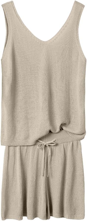 Imily Bela Women's Summer Lounge Sets Knit 2 Piece Outfits Vacation Beach Tank Tops and Shorts Loungewear Pajama Set