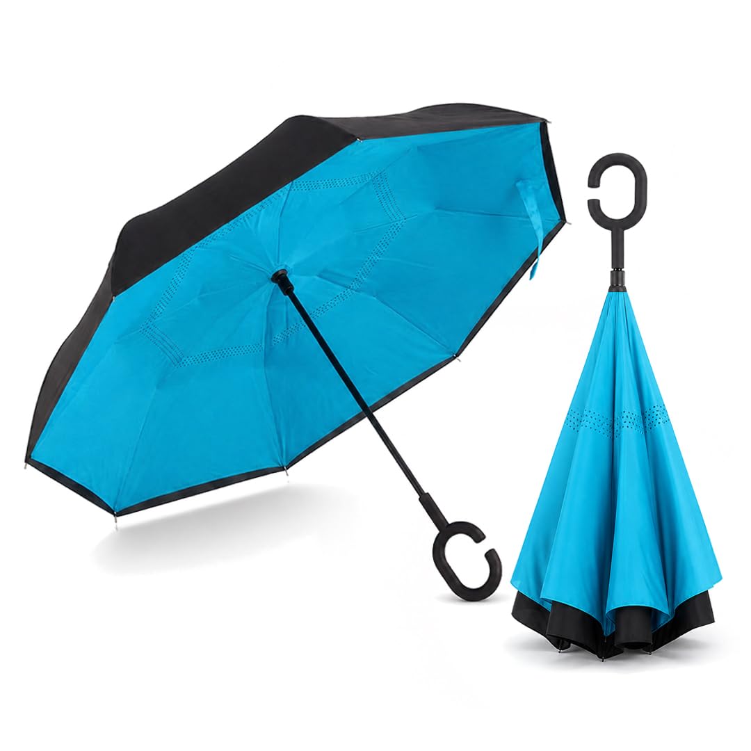 Reverse Folding Umbrella | Windproof Double Layer Inverted Upside Down Umbrella with C Shape Handle | Waterproof Anti-Drip Car Travel Rain Umbrella for Outdoor (MULTICOLOR)-image-24