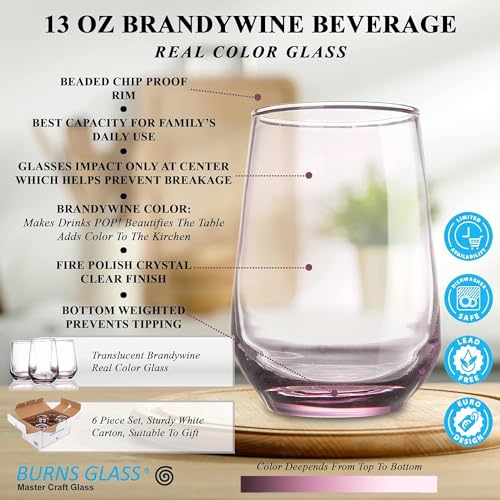 Image of Pink Water and Juice Glasses Drinking Glasses, Highball Lead-Free Glasses, Tumblers for Water, Juice, Beer, Cocktail and Mixed Drinks - Pieces, Transparent (TR-39, 2 Count)