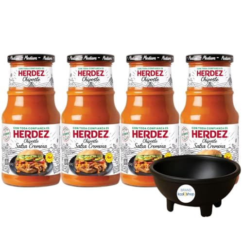 Herdez Chipotle Salsa Cremosa 15.3 oz Glass Bottle 4 Pack + 1 Reusable Serving Dish by Kool8shop Infinite Deals