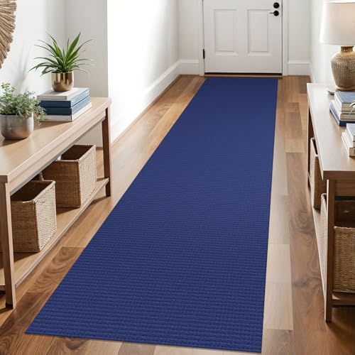KOZYFLY Runners for Hallways 2.6x10 ft Washable Kitchen Runner Non Slip Rubber Backed Hallway Rugs Cotton Entryway Runner Rug Floor Carpet for Indoor Hall, Backdoor, Kitchen, Royal Blue/Navy