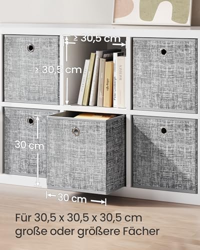 SONGMICS Aufbewahrungsbox, 6er Set, Ordnungsboxen aus Vliesstoff mit Griff, Boxen Aufbewahrung, 30 x 30 x 30 cm, Organizer Box, für Würfelregal, Faltbox, Kleideraufbewahrung, grau meliert RFB02LG-3