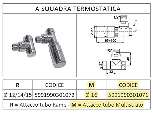 CORDIVARI KIT VALVOLA ELEGANT TERMOSTATICA A SQUADRA CROMATA RADIATORE TERMOSIFONE Cod. 5991990301071