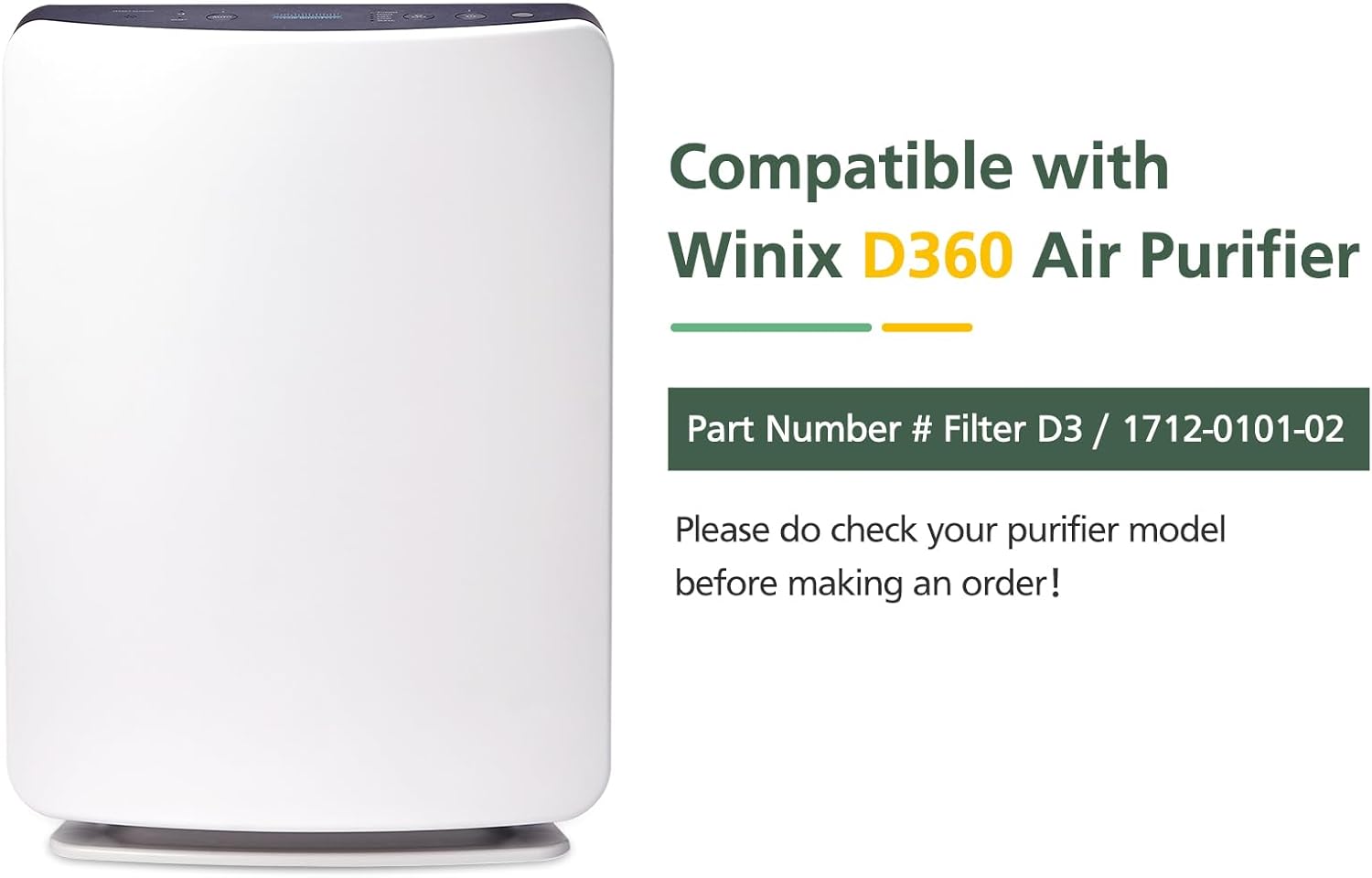 D360 Replacement Filter D3 Compatible with Winix D360 Air Purifier, Replaces for Winix 1712-0101-02, 2 HEPA Filters and 8 Activated Carbon pre-filters - Image 2