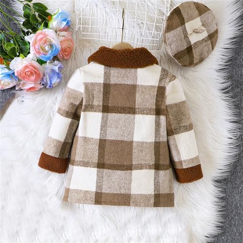 Toddler Kids Formal Plaid Coat with French Beret Hat Elegant Long Outfits for Girl Baby Girls Woolen Trench Coat3