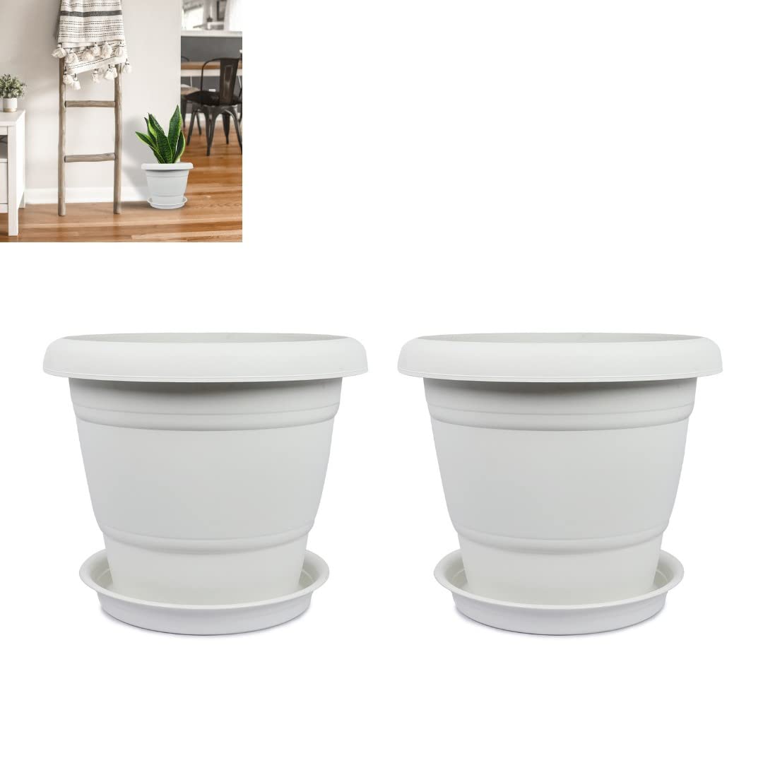 spylark™ Heavy Duty Premium Plastic Planter Pots with Bottom Tray (White) | Plant Pot Set for Home Garden and Nursery| 14inch | Set of 2 (B0B187ZHWT) Amazon Price History, Amazon Price Tracker