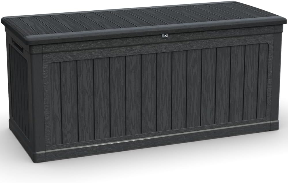 XXL Outdoor Storage Deck Box with 260 Gallon Capacity for Patio Furniture and Garden Tools, Waterproof Resin Construction with Lockable Lid