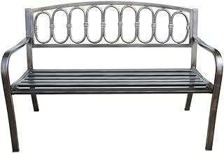 Banco de jardim ao ar livre, banco de quintal de jardim Banco ao ar livre, banco de pátio de madeira maciça anticorrosiva com encosto, banco de parque de aço durável e resistente, usado em pátio/vara