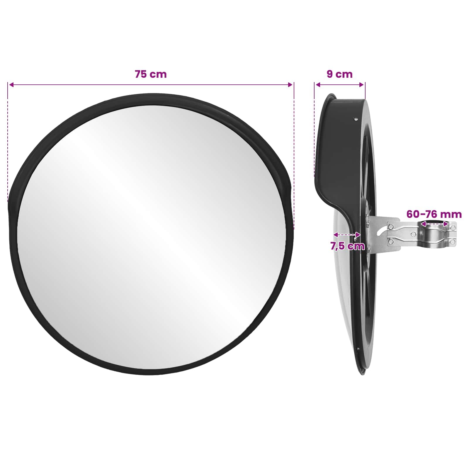 vidaXL Espejo convexo de tráfico para exteriores, color negro, diámetro de 75 cm, aumenta la visibilidad, seguridad en la carretera, ayuda para cruzar, colocación de estancamiento