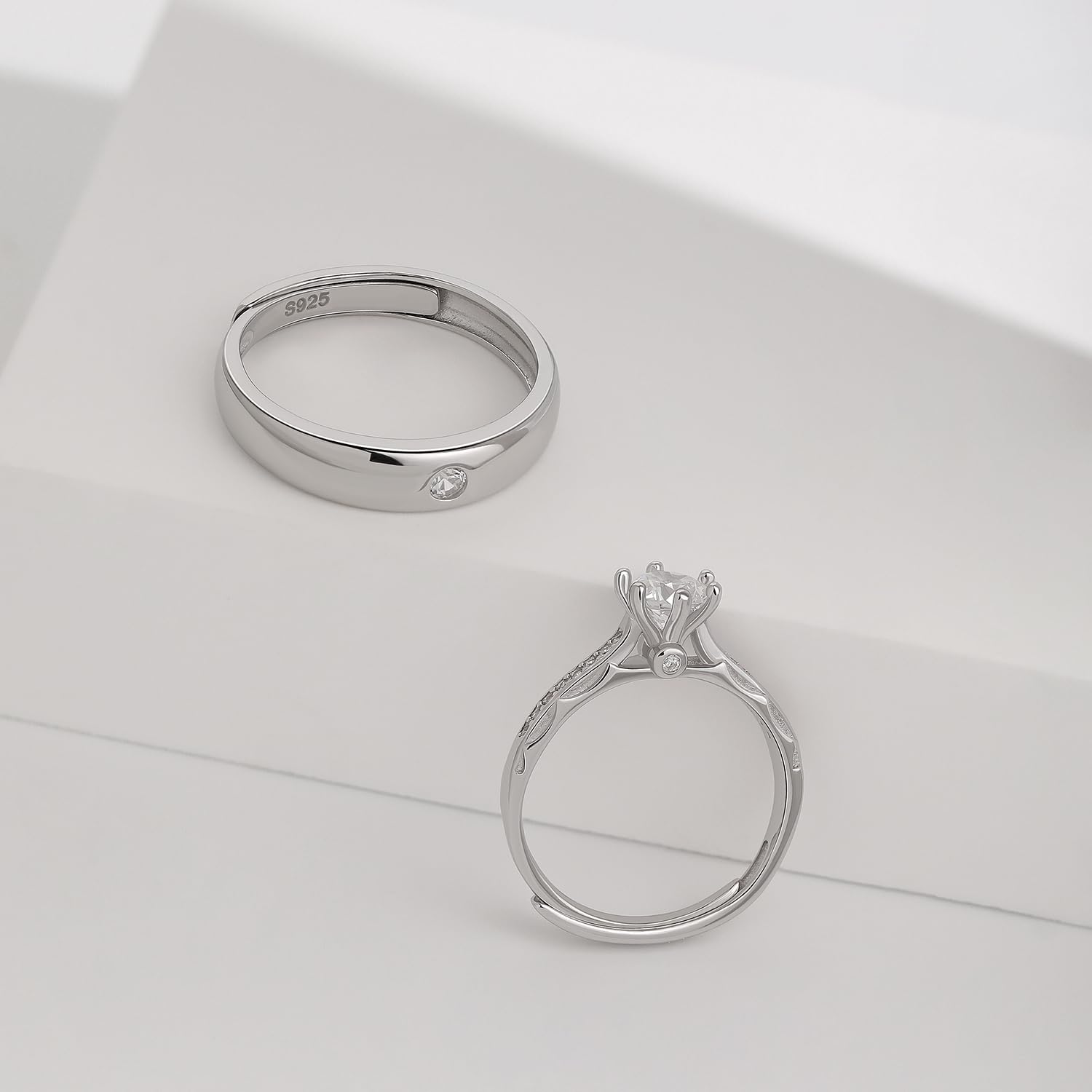 Meissa Alianza Anillos de Pareja Ajustables Plata de Ley 925 Anillo de Compromiso para Él y Ella Regalo San Valentín Cumpleaños Navidad, Hombres 4,5mm