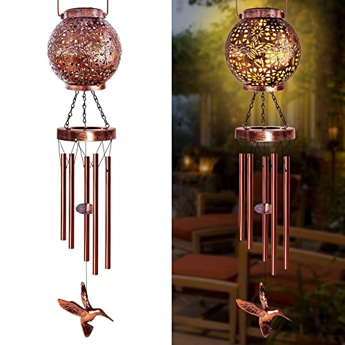 Solar Wind Chimes Hummingbird Outdoor Solar Lanterns, 38” Hanging Solar Lights Wind Chimes for Outside, Garden Decor Wind Chime for Patio Yard, Christmas Windchimes Gifts for Women Mom Grandma