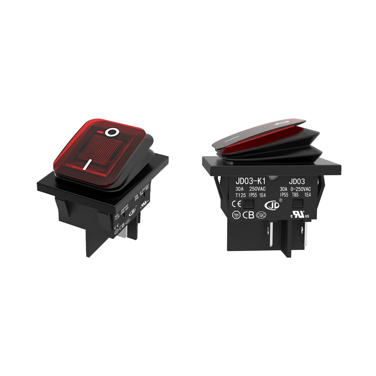 JD 2pcs 30A Power Switch 125V/250V AC DPST Rocker Switch ON/Off Switch 4Pins 2Position Red Light Illuminated Toggle Switch with UL Certificate