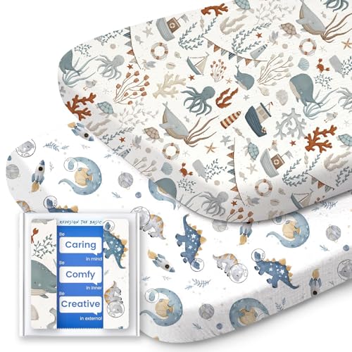 Image of Bassinet Sheets for Baby Boy Girl, TotBasic Buttery Soft Universal Bassinet Fitted Sheet, Compatible with Halo, Mika Micky, Baby Delight, Dream On Me, Maxi COSI and More Bassinet Mattress(Dino&Whale)