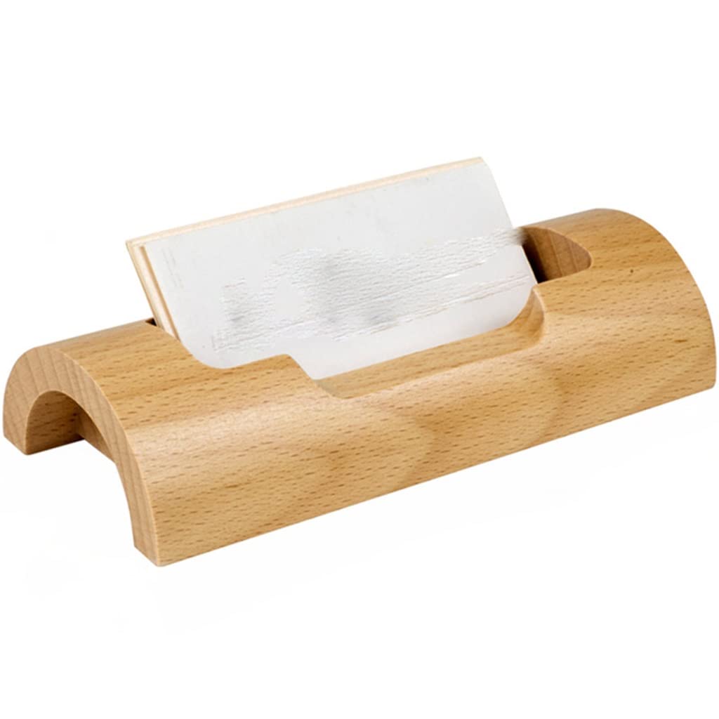 MOBYGKFY Solid Wood Business Card Holder Case Non-print Desktop Wooden