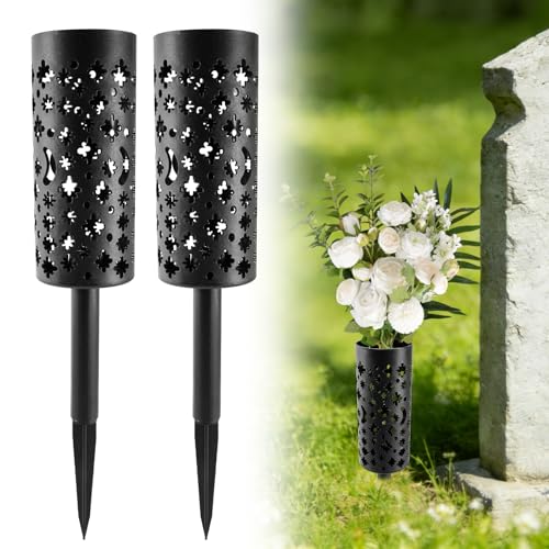 2 Stück Grabvase mit Erdspie Grabvasen zum Stecken Friedhofsvase Einsatz Grabvase mit Sockel 22cm Frostsicher Steckvase für Grab Friedhofsvase Gedenkvasen für Gedenkgeschenke Grabdekoration
