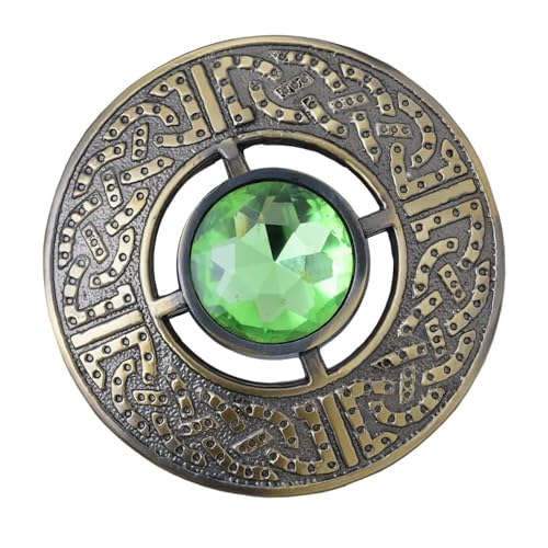 Kilt Emporium Broche celtique – Élégante broche écossaise en étain, bijou vintage nordique, finition chromée avec pierres précieuses assorties, 7,6 cm, Alliage plomb-étain, Ambre