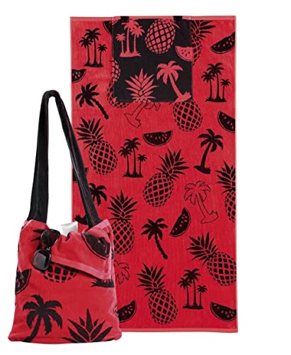 Delindo Lifestyle Toalla de playa de rizo, con bolsa de hombro integrada, color rojo, 100% algodón, 90 x 170 cm