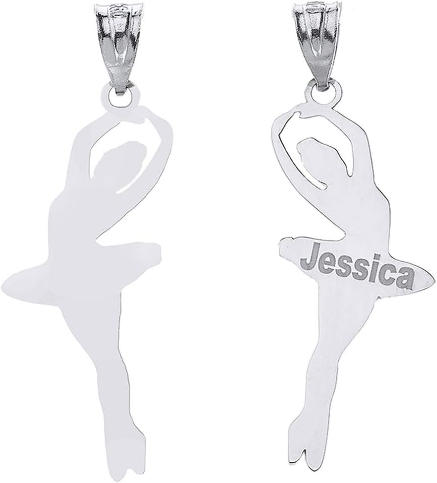 Fine 925 Sterling Silver Personalized Dancing Ballerina Girl Pendant with Your Name