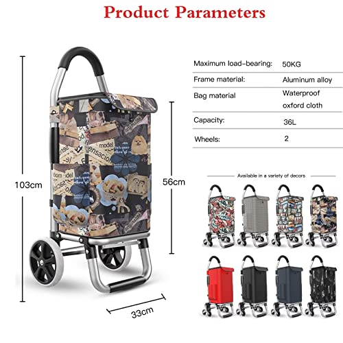Leichter Einkaufstrolley mit glatten Rädern und abnehmbarer Tasche, 36 l, Einkaufswagen für einfache Lagerung, 2 Räder (Welpe, großes PU-Rad, 103 cm) – Bild 4