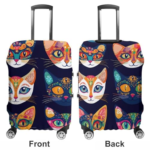 Folk with Cats Patterns Luggage Cover Suitcase Protector Travel Baggage Covers for Men Women L3