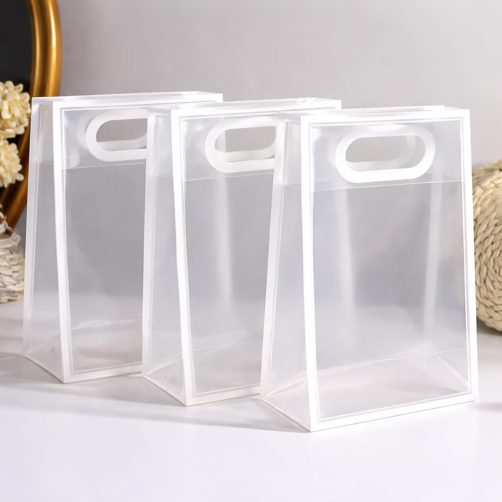SATYAM KRAFT 6 Pcs Translucent Multipurpose Gift Bags | Gift for Her/Him, Wedding Return Gifts Baby Shower Anniversary Birthday Hamper Shopping Christmas & Valentine’s Day Party Favors (Small, White)-image-39