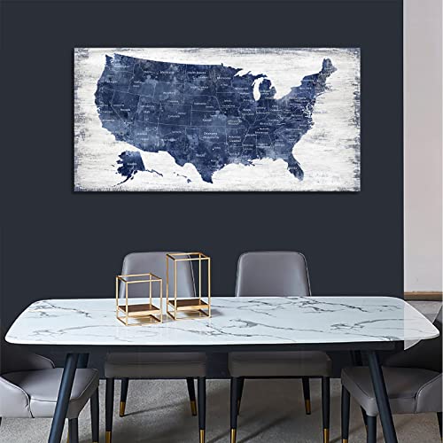 Image of Map of The United States Wall Art Vintage America Map Canvas Wall Decor Wood Board USA Map Pictures Canvas Prints for Bedroom Office Kitchen Living Room Home Decor Framed Artwork Ready to Hang 29 inchx58 inch