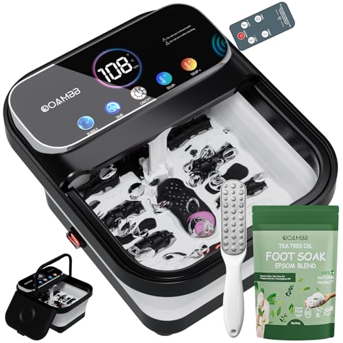 Collapsible Foot Spa with Heat, Bubble,Temp Control,Remote Control, Color Touch Screen Foot Bath Massager with 6 Massage Rollers,Foot Soaking Tub (Black+Green)