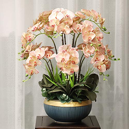 Composition d'orchidées artificielles Phalaenopsis 12 branches avec vase blanc