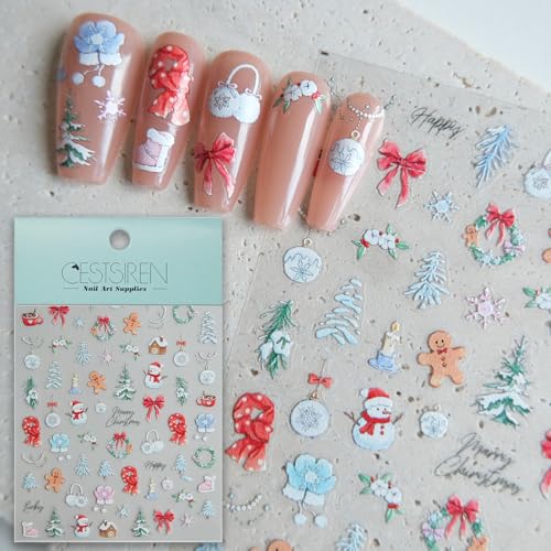 CESTSIREN Christmas Cute Nail Stickers, Snow Decals, Art Design, Accessories for Women, Self-Adhesive Supplies