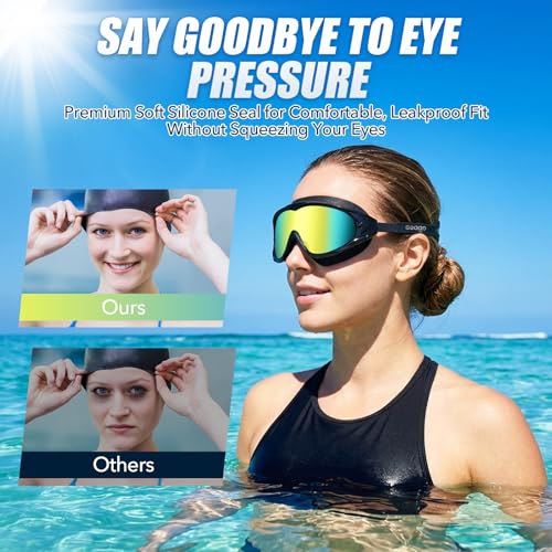 Image of Seago Swim Goggles Adult Youth Anti-Fog Wide Clear View Pool Goggles
