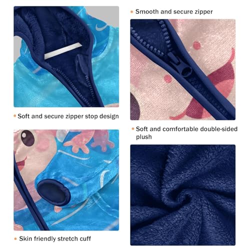 Cute Pink Axolotl in Water Toddler Fleece Jacket Girl Boys Hooded Fleece Jacket Coat Warm Outwear Zip-up 3-10T3