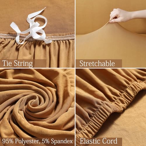 Image of HOKIPO Polyester Universal Stretchable 5 Seater (3+1+1) Sofa Cover Fully Covered, Sand Brown (NEW-4277-E5*2 + AR-4279-E5)