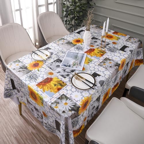Image of Heavy Duty Vinyl Tablecloth with Flannel Backing Waterproof Oil-Proof Plastic Table Cloth Stain-Resistant Wipeable Rectangle or Square Table Cover for Indoor and Outdoor ( Sunflower, 52X70 Inch)
