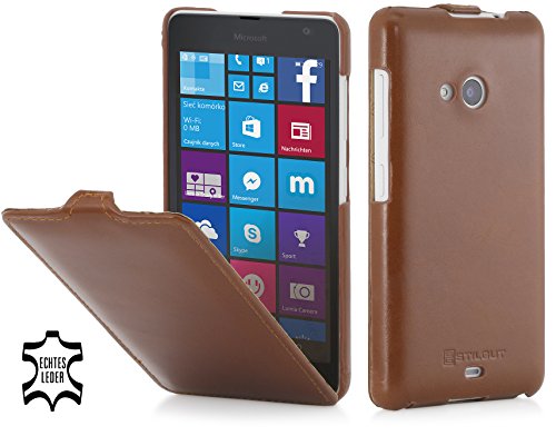 STILGUT® UltraSlim Hülle, Hülle aus Leder für Microsoft Lumia 535/535 Dual SIM, Cognac