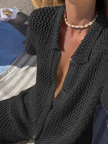 Famulily Womens Sexy Hollow Out Swimsuit Cover Up Sets Button Up Tops and Drawstring Pants 2 Piece Beach Set3