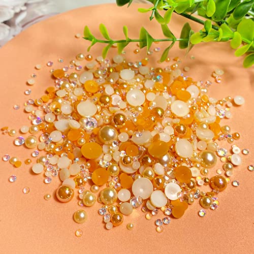 50G Mix Flatback Resin Rhinestones Half Round Pearls Mixed Size 3Mm-10Mm Ab Color Half Pearls Resin Rhinestones For Diy Craft Nail Art Shoes Clothes Tumblers Scrapbooking (Orange Series) #TOP1